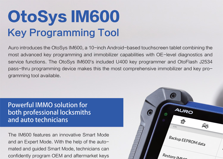 Auro OtoSys IM600 Diagnostic Key Programming and ECU Coding Tool Update Online Same as Autel MX808IM